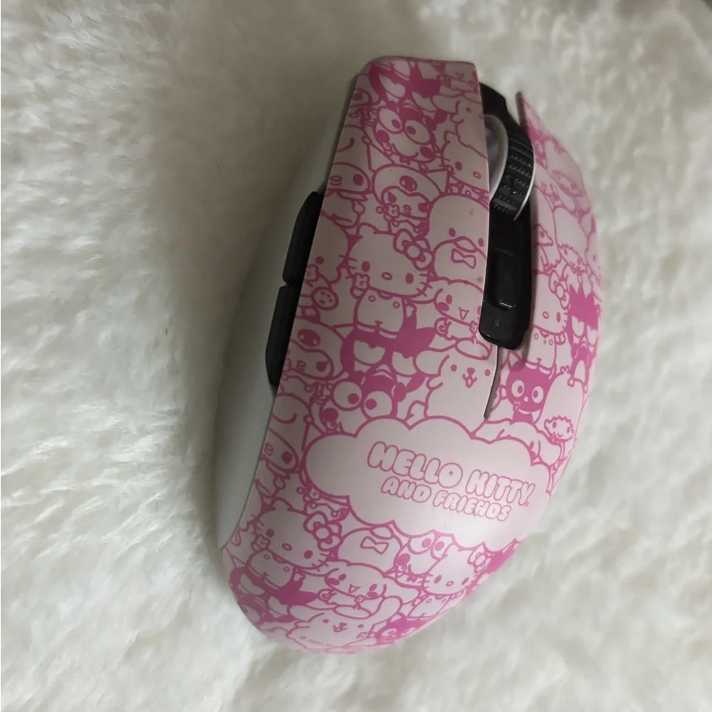 White Wireless Mouse with Pink Sensor Light